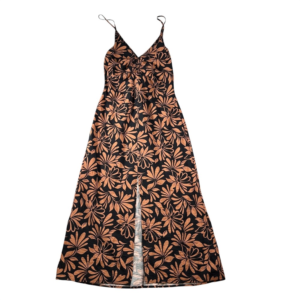 Gap NWT Womens Size XS Brown Floral Strappy Tie-Back Maxi Slip Dress